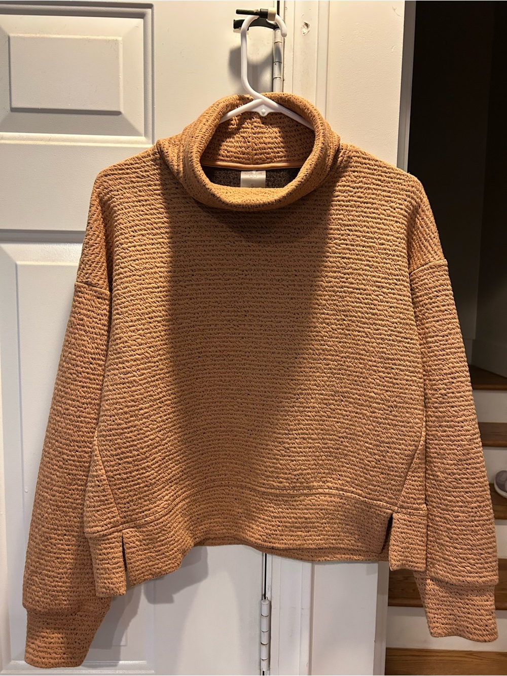 CALIA by Carrie Underwood Textured Camel Turtleneck Sweater. Black & Tan